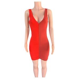 Solid & Striped Red Bodycon Dress Deep V-Neck Sexy Ruched Mini Lucia Size Small
